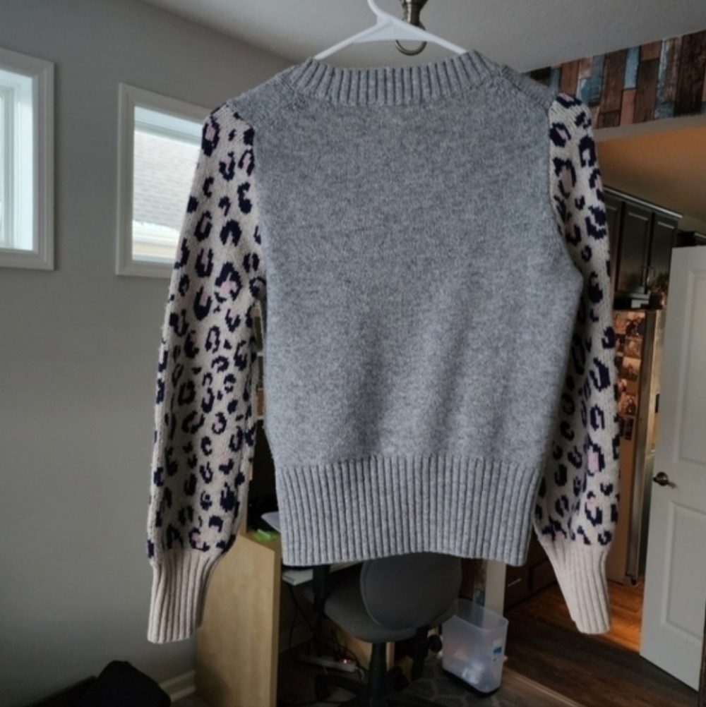 Madewell Leopard-Sleeve Tensley Pullover Sweater in Cotton-Merino Yarn. - Picture 6 of 7